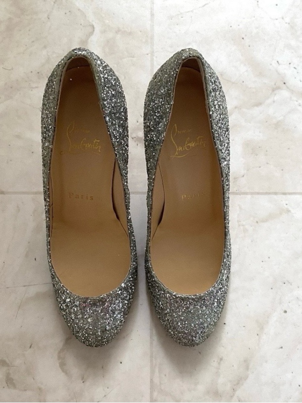 Christian Louboutin Made in Italy Fifille 85 Silver Glitter Pumps Heels Size 6.5 - Picture 4 of 14
